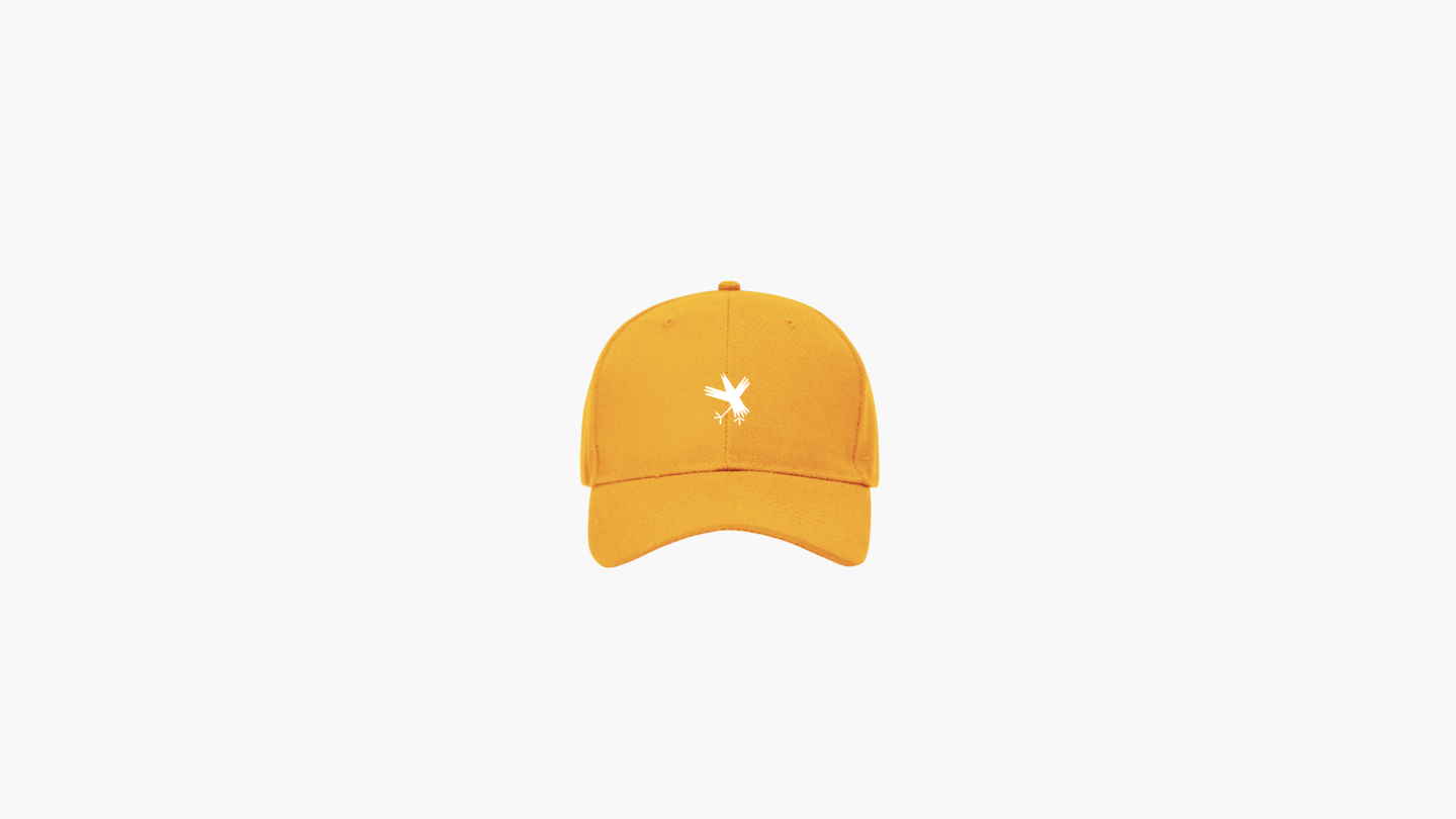 Yellow ballcap with white Hwanghak Casual symbol embroidery