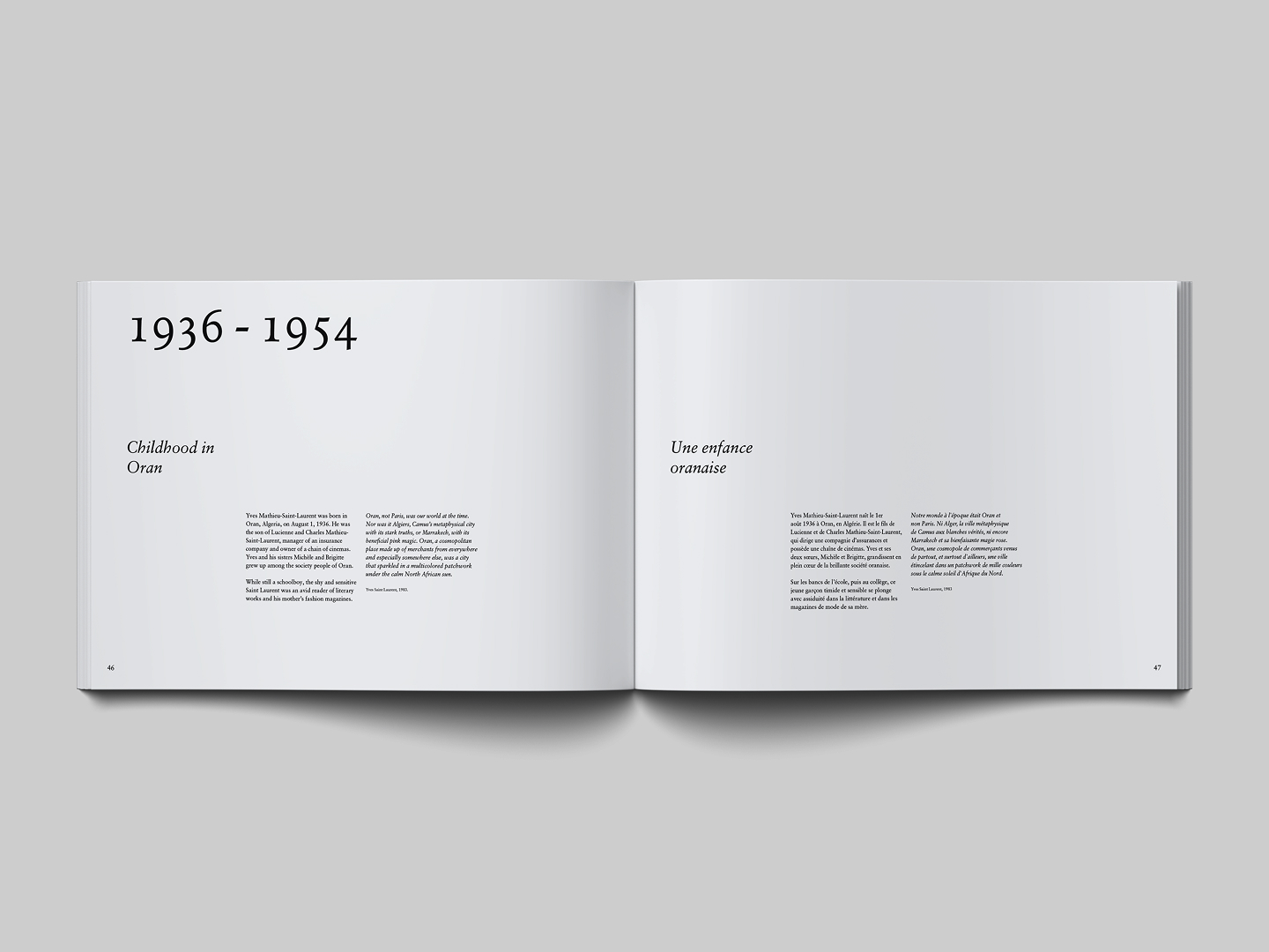 Inner spread, pages 46 and 47, of YSL Legacy Book